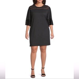 NWT Ming Wang Plus Size Boat Neck 3/4 Bell Sleeve Black Shift Dress, Size 2X